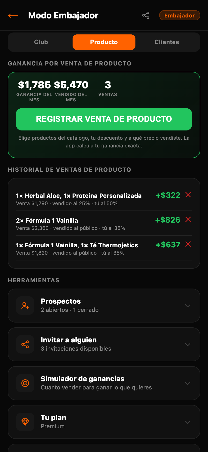Ganancias por venta de producto